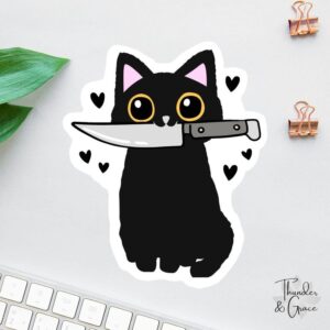 Cat With Knife Halloween Sticker