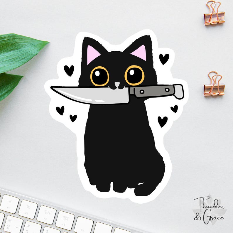 Cat With Knife Halloween Sticker